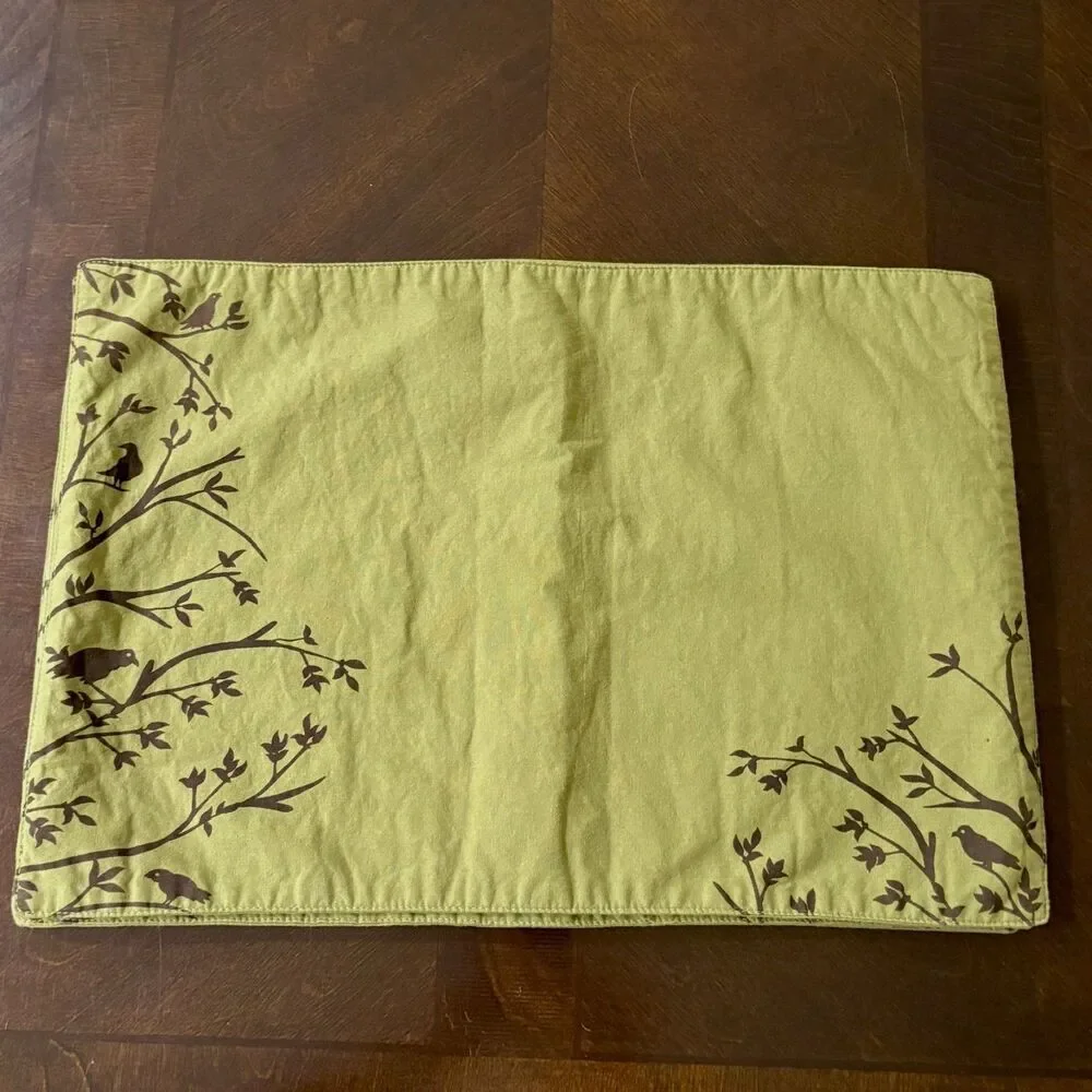 Pier 1 Imports Mosstone Placemats Set of 4 Green Bird Branch Cotton 13x19 Nature